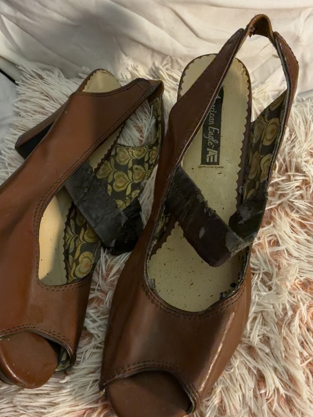 American Eagle Outfitters Brown Open-Toe Slingback Heels